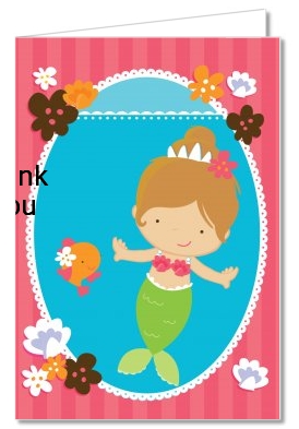 Mermaid Brown Hair - Birthday Party Thank You Cards