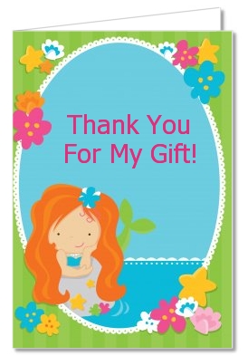 Mermaid Red Hair - Birthday Party Thank You Cards
