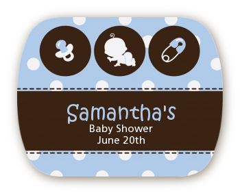 Modern Baby Boy Blue Polka Dots - Personalized Baby Shower Rounded Corner Stickers