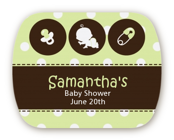 Modern Baby Green Polka Dots - Personalized Baby Shower Rounded Corner Stickers