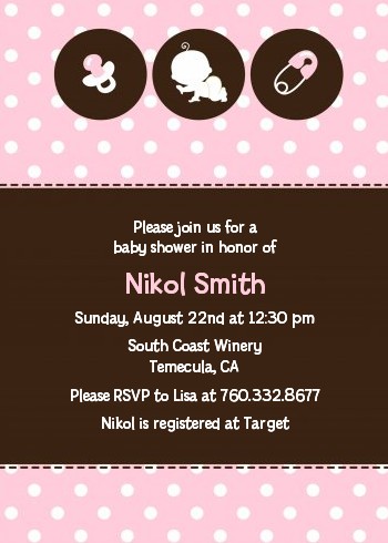 Modern Baby Girl Pink Polka Dots - Baby Shower Invitations