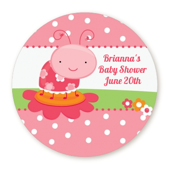  Modern Ladybug Pink - Round Personalized Birthday Party Sticker Labels 