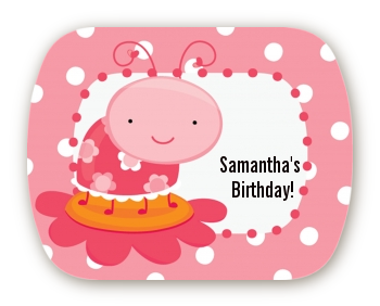 Modern Ladybug Pink - Personalized Birthday Party Rounded Corner Stickers