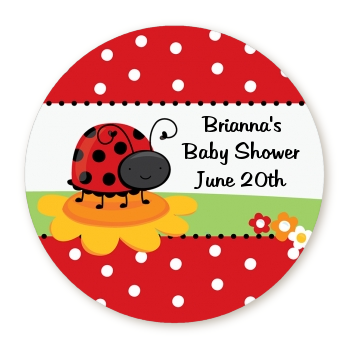  Modern Ladybug Red - Round Personalized Baby Shower Sticker Labels 