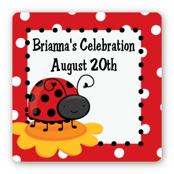 Modern Ladybug Red - Square Personalized Baby Shower Sticker Labels
