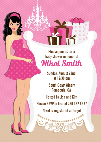  Modern Mommy Crib It's A Girl - Baby Shower Invitations Brown Hair