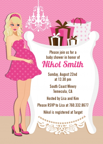  Modern Mommy Crib It's A Girl - Baby Shower Invitations Brown Hair
