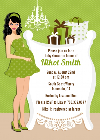  Modern Mommy Crib Neutral - Baby Shower Invitations Brown Hair