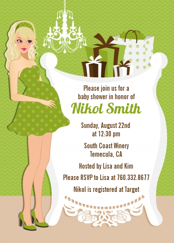  Modern Mommy Crib Neutral - Baby Shower Invitations Brown Hair