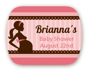 Mommy Silhouette It's a Girl - Personalized Baby Shower Rounded Corner Stickers