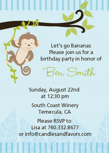 Monkey Boy - Birthday Party Invitations