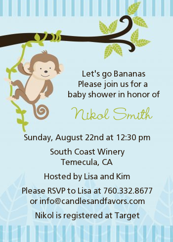 Monkey Boy - Baby Shower Invitations
