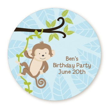  Monkey Boy - Round Personalized Birthday Party Sticker Labels 