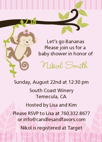 Monkey Girl - Baby Shower Invitations