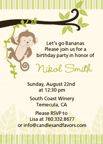 Monkey Neutral - Birthday Party Invitations