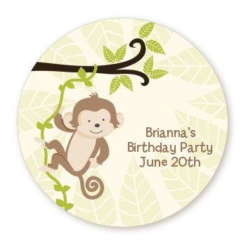  Monkey Neutral - Round Personalized Birthday Party Sticker Labels 