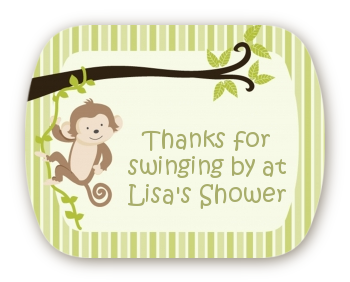 Monkey Neutral - Personalized Baby Shower Rounded Corner Stickers