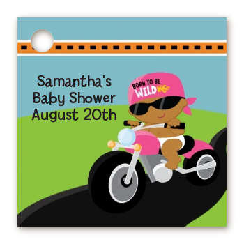 Motorcycle African American Baby Girl - Personalized Baby Shower Card Stock Favor Tags