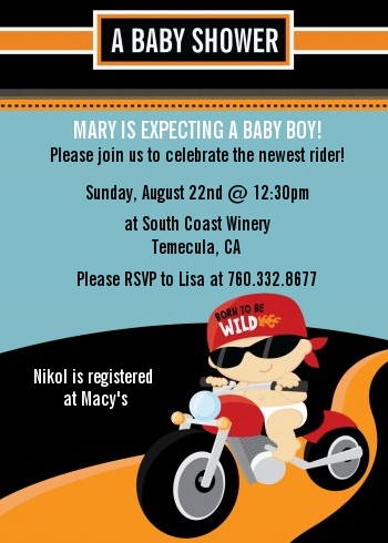  Motorcycle Baby - Baby Shower Invitations Caucasian