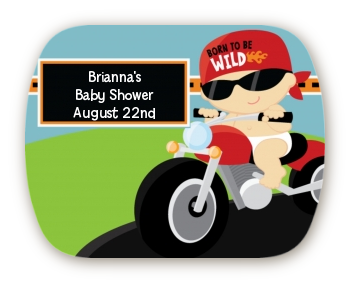 Motorcycle Baby - Personalized Baby Shower Rounded Corner Stickers