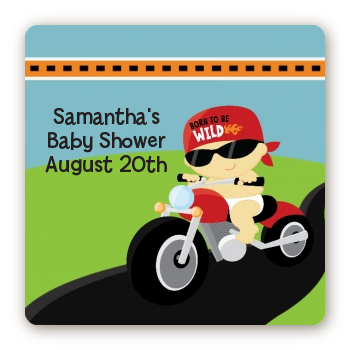 Motorcycle Baby - Square Personalized Baby Shower Sticker Labels