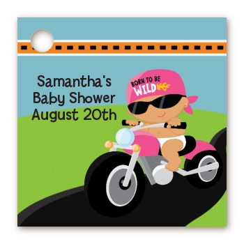 Motorcycle Hispanic Baby Girl - Personalized Baby Shower Card Stock Favor Tags