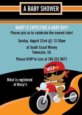  Motorcycle Baby - Baby Shower Invitations Caucasian