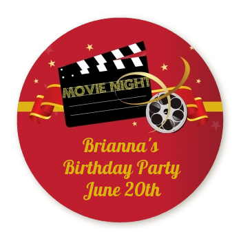  Movie Night - Round Personalized Birthday Party Sticker Labels 