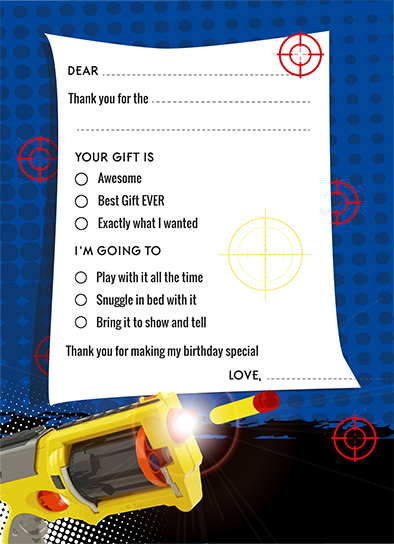 Nerf Gun - Birthday Party Fill In Thank You Cards
