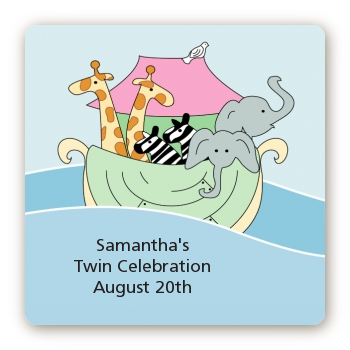 Noah's Ark Twins - Square Personalized Baby Shower Sticker Labels