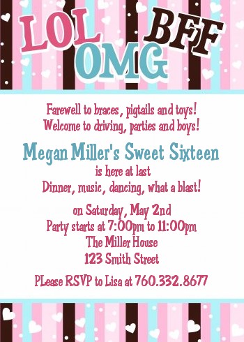 OMG LOL BFF Sweet 16 - Birthday Party Invitations