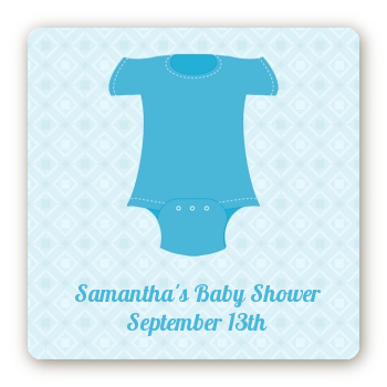 Baby Outfit Blue - Square Personalized Baby Shower Sticker Labels