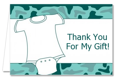 Baby Outfit Green Camo - Baby Shower Thank You Cards