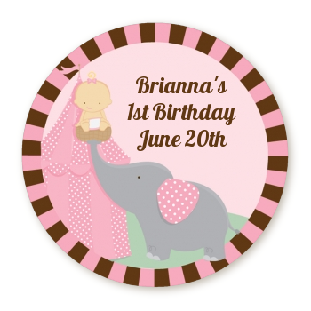  Our Little Girl Peanut's First - Round Personalized Birthday Party Sticker Labels 