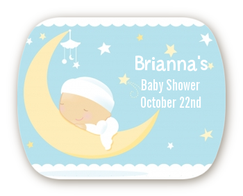 Over The Moon Boy - Personalized Baby Shower Rounded Corner Stickers