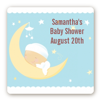Over The Moon Boy - Square Personalized Baby Shower Sticker Labels