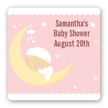 Over The Moon Girl - Square Personalized Baby Shower Sticker Labels