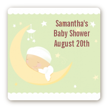 Over The Moon - Square Personalized Baby Shower Sticker Labels