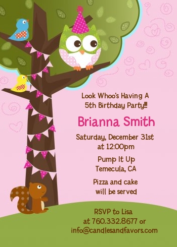 Owl Birthday Girl - Birthday Party Invitations