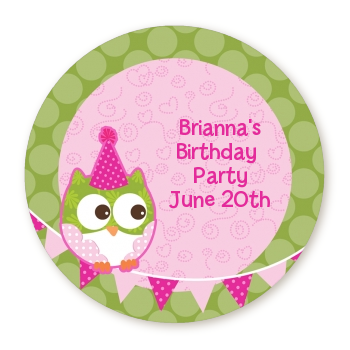  Owl Birthday Girl - Round Personalized Birthday Party Sticker Labels 