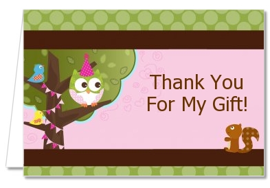 Owl Birthday Girl - Birthday Party Thank You Cards