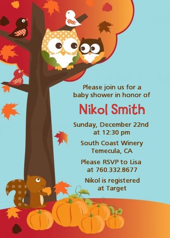 Owl - Fall Theme or Halloween - Baby Shower Invitations