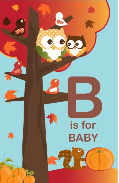 Owl - Fall Theme or Halloween - Personalized Baby Shower Nursery Wall Art