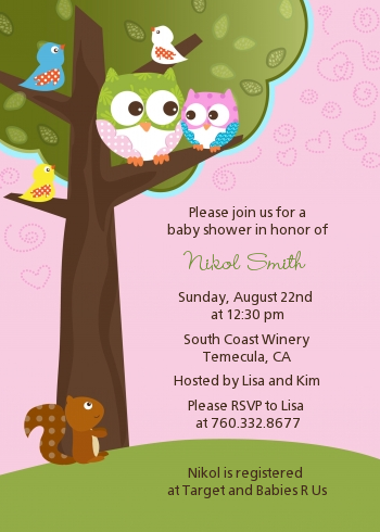 Owl - Look Whooo's Having A Girl - Baby Shower Invitations