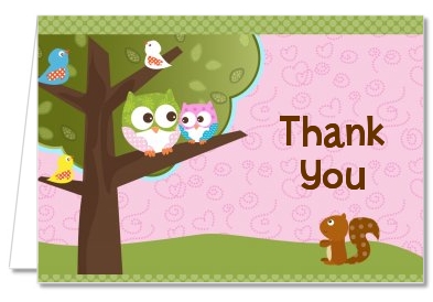 Owl - Look Whooo's Having A Girl - Baby Shower Thank You Cards