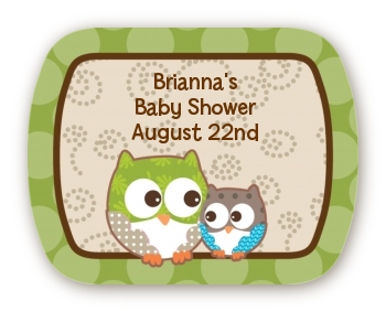 Owl - Look Whooo's Having A Baby - Personalized Baby Shower Rounded Corner Stickers