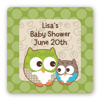 Owl - Look Whooo's Having A Baby - Square Personalized Baby Shower Sticker Labels