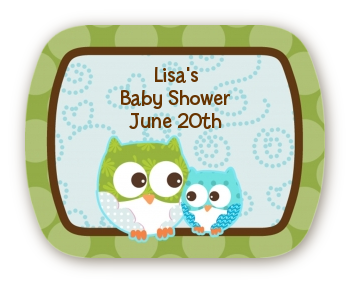 Owl - Look Whooo's Having A Boy - Personalized Baby Shower Rounded Corner Stickers