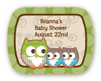 Owl - Look Whooo's Having Twins - Personalized Baby Shower Rounded Corner Stickers