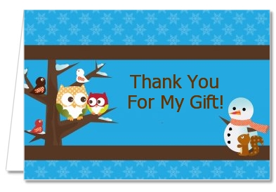 Owl - Winter Theme or Christmas - Baby Shower Thank You Cards